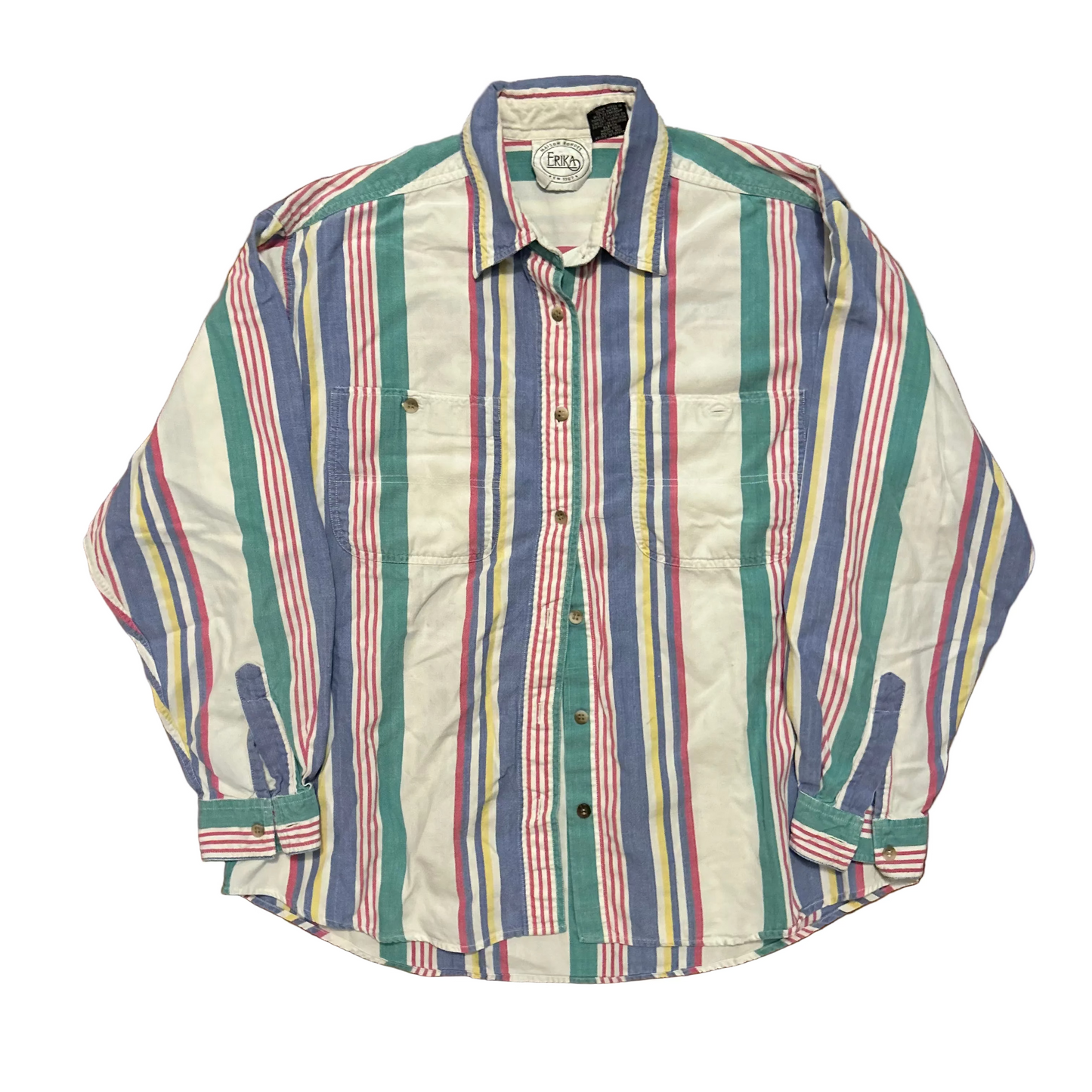 90's Mason Fondee Erike Multicolor White Button Up Cotton Shirt - Medium - 21" x 27"