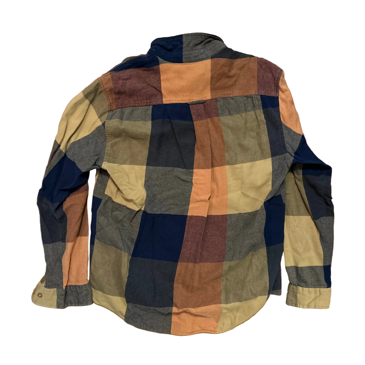 John Bartlett Blue Orange Tan Cotton Button Down Flannel Shirt - Medium - 21" x 29"