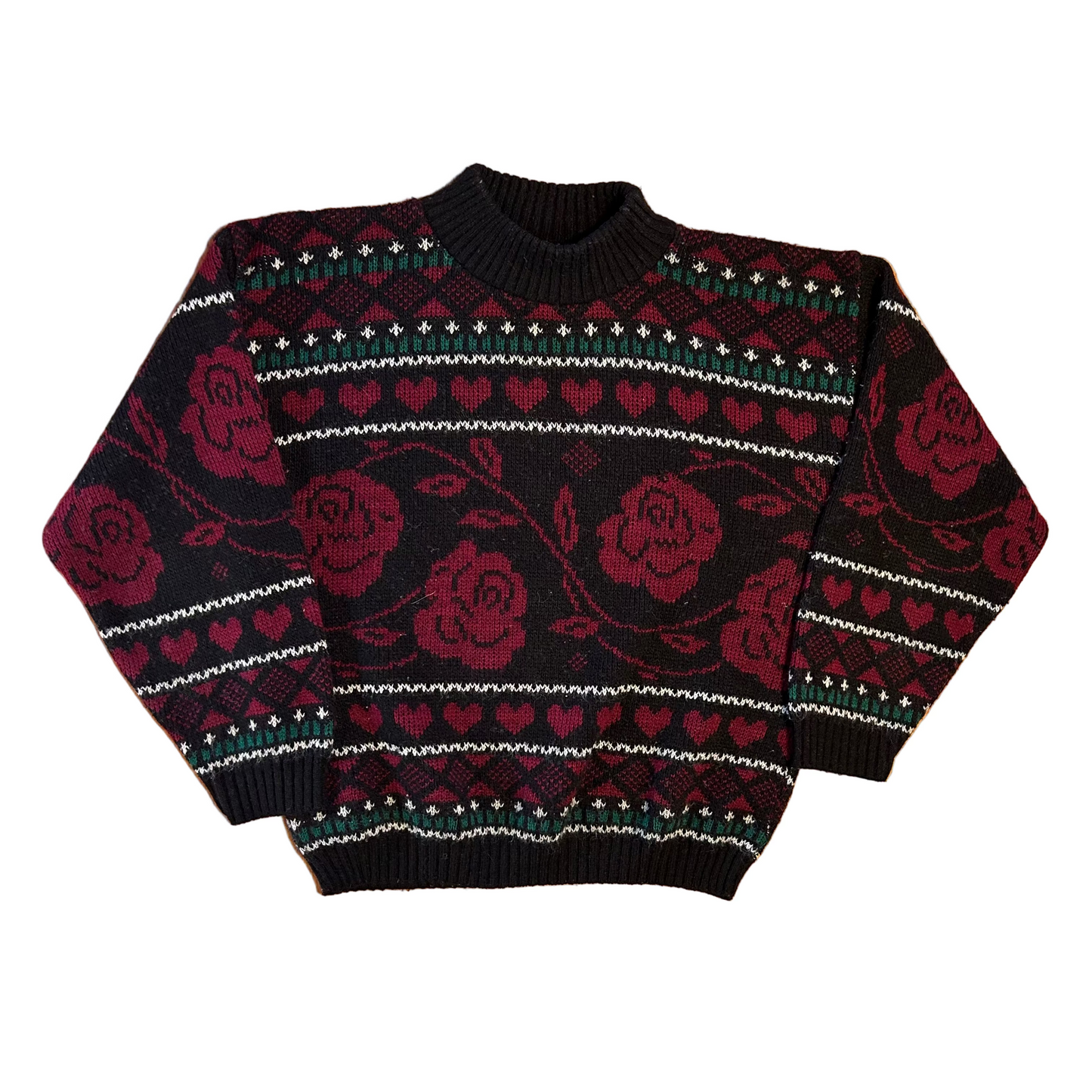 80/90's Adele Acrylic Knit Black Red Green Sweater - Medium - 21" x 21"