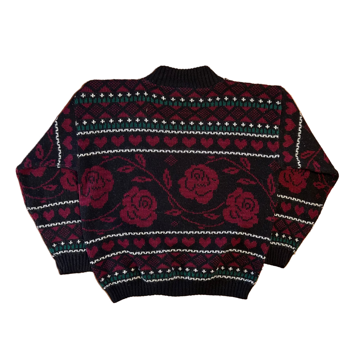 80/90's Adele Acrylic Knit Black Red Green Sweater - Medium - 21" x 21"