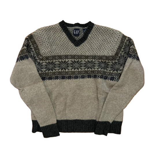 Gap Lambs Wool VNeck Grey Sweater - XSmall - 17.5" x 22"