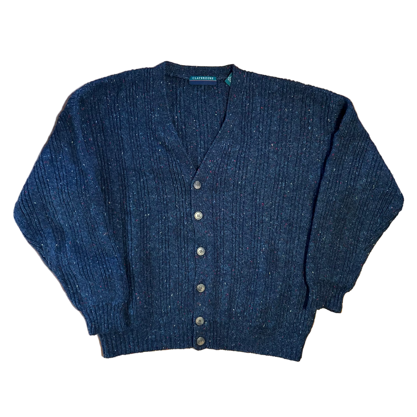 Claybrooke Acrylic Wool Blue Knit Cardigan Sweater - XLarge - 26" x 26"