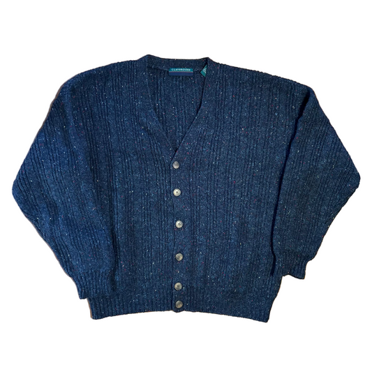 Claybrooke Acrylic Wool Blue Knit Cardigan Sweater - XLarge - 26" x 26"