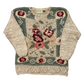 80/90's Colleen's Collectibles Tan Green Flower Handknit Ramie Acrylic Sweater - Medium - 21.5" x 27"