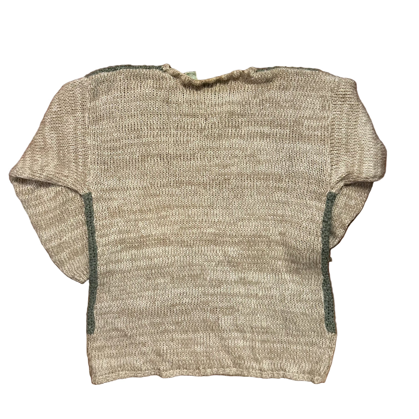 80/90's Colleen's Collectibles Tan Green Flower Handknit Ramie Acrylic Sweater - Medium - 21.5" x 27"