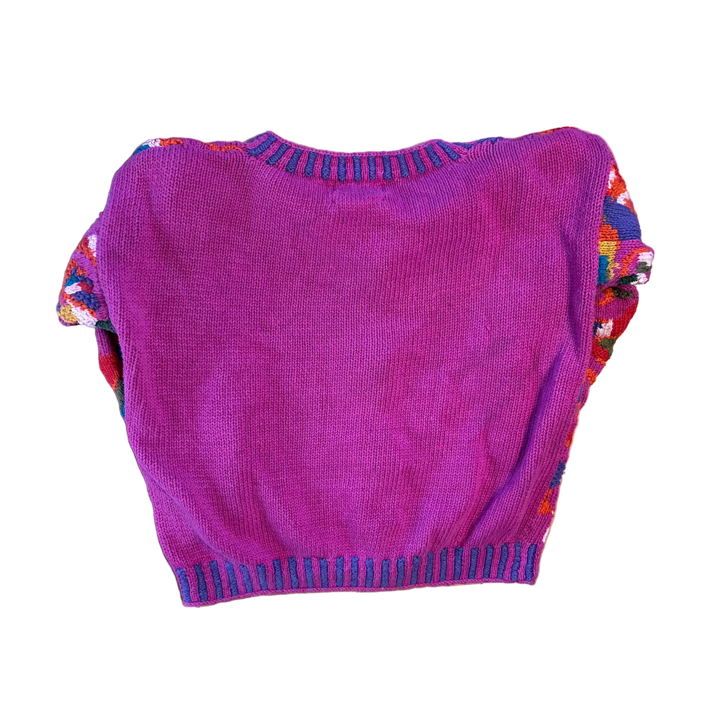 Import Workshop Hand Knit Pink Purple Ramie Cotton Cardigan Sweater - Large - 22" x 21"