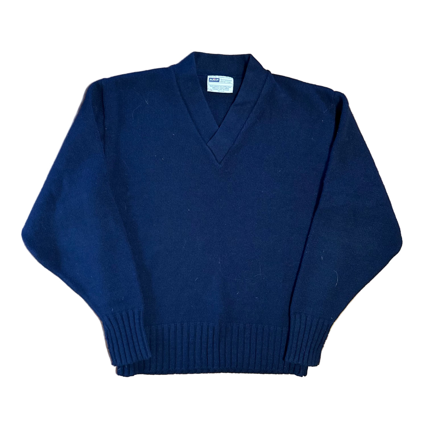 70/80's Tennessee American Navy Blue VNeck Knit Sweater - Large - 22" x 25"