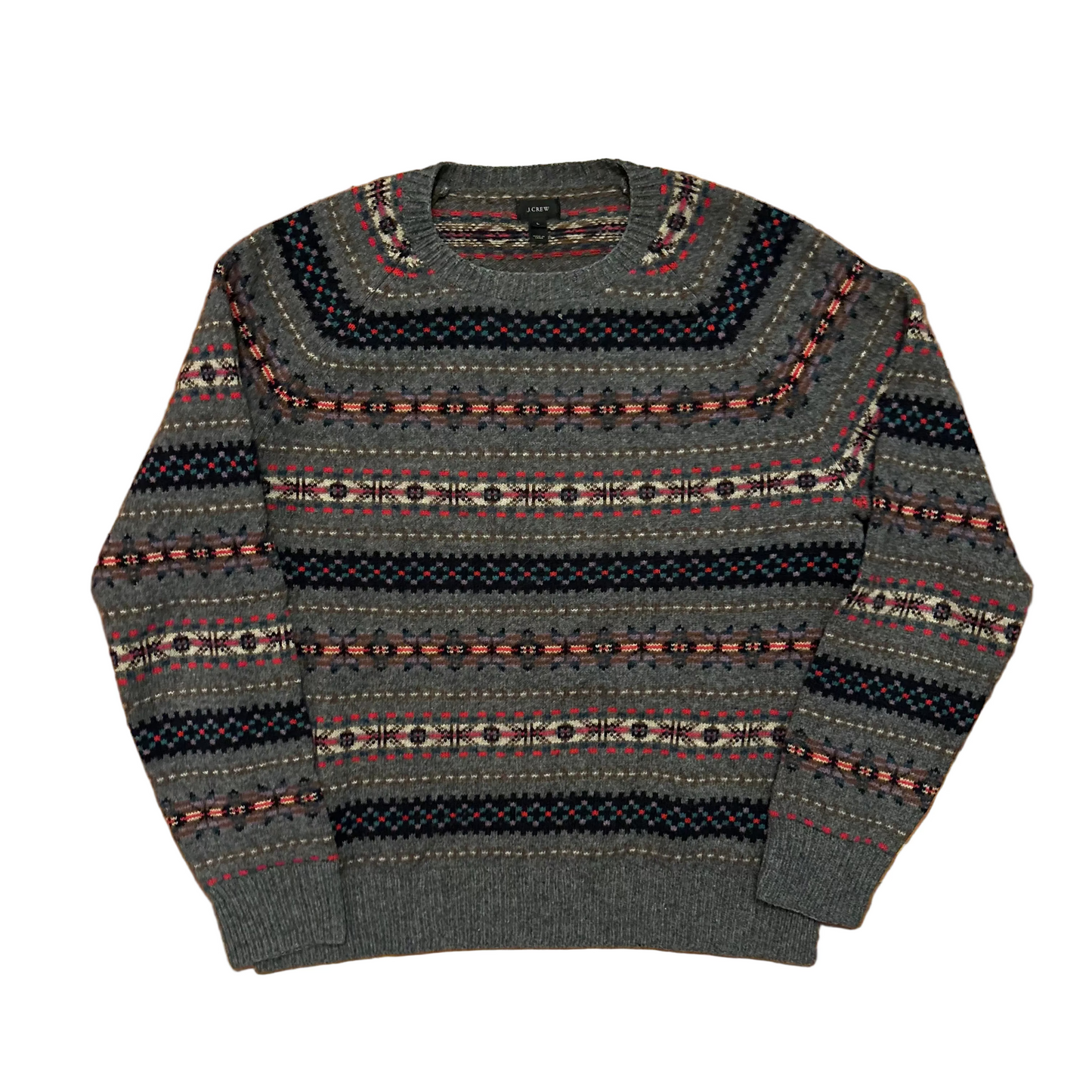 JCrew Lambswool Grey Patterned Sweater - Large - 23" x 26.5"