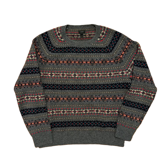 JCrew Lambswool Grey Patterned Sweater - Large - 23" x 26.5"