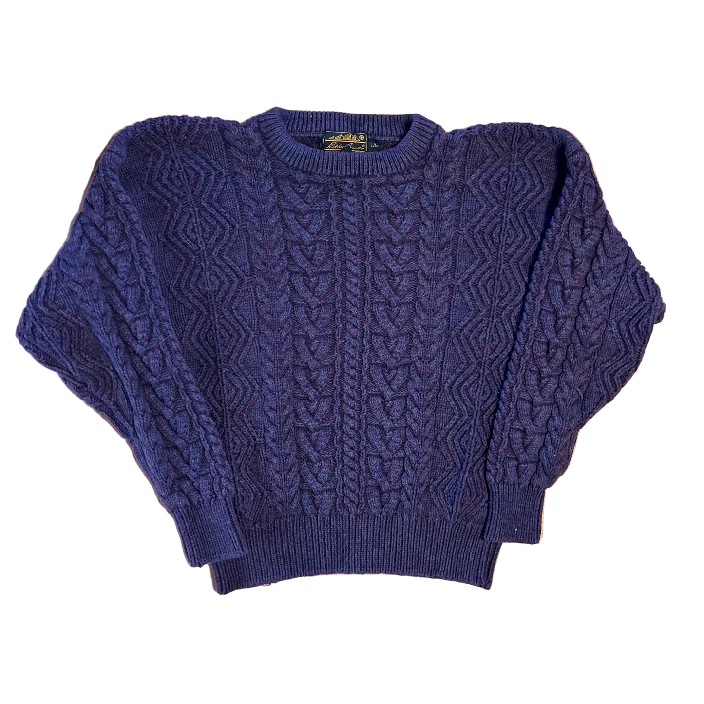 90's Eddie Bauer Cotton Purple Knit Chunky Sweater - Medium - 20" x 22"