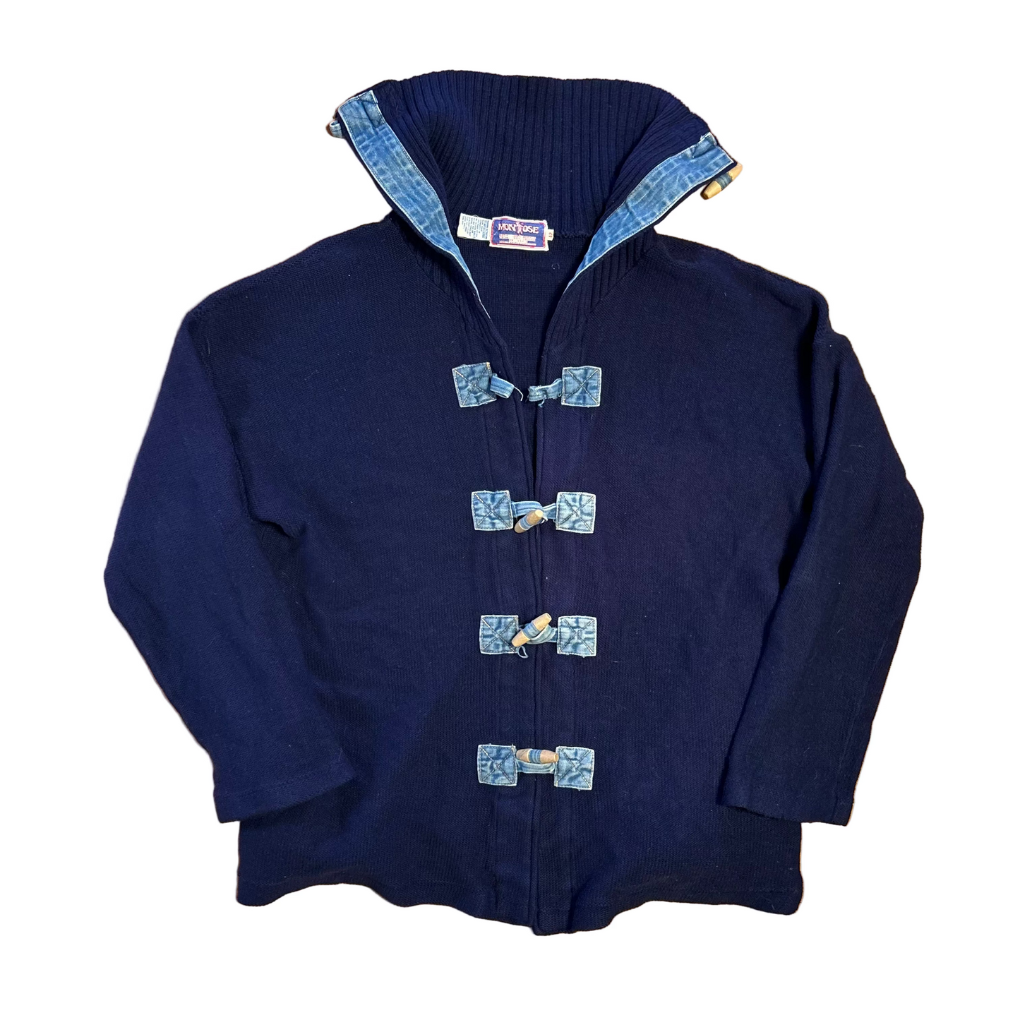 70/80's Montrose Acrylic Navy Blue Cardigan Sweater - Large - 23" x 25"