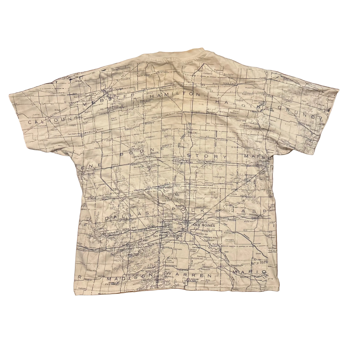 80/90’s Iowa White All Over Print White Tshirt - Large - 23" x 27"