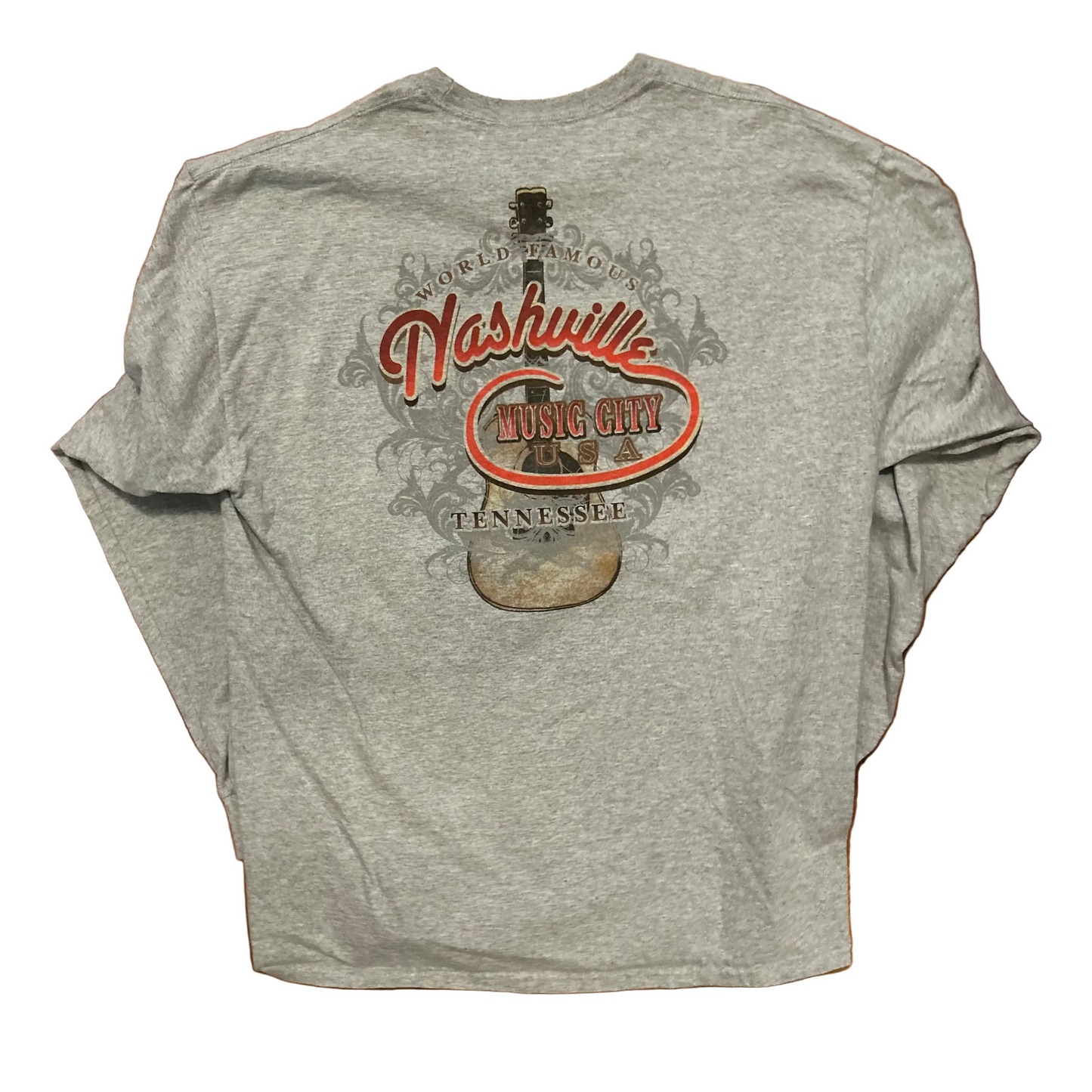 Gildan Ultra Cotton Nashville Music City Tennessee Grey Longsleeve Shirt - Large - 22.5" x 31.5"