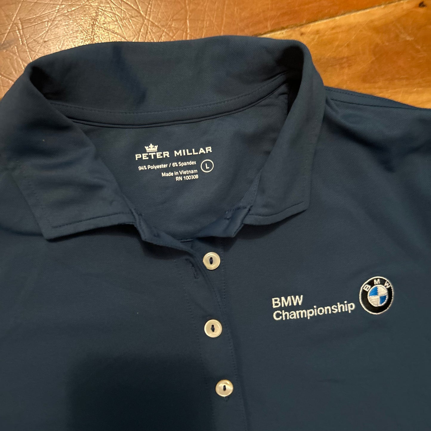 Peter Millar BMW Championship Blue Polo Collared Shirt - Medium - 20.5" x 26"