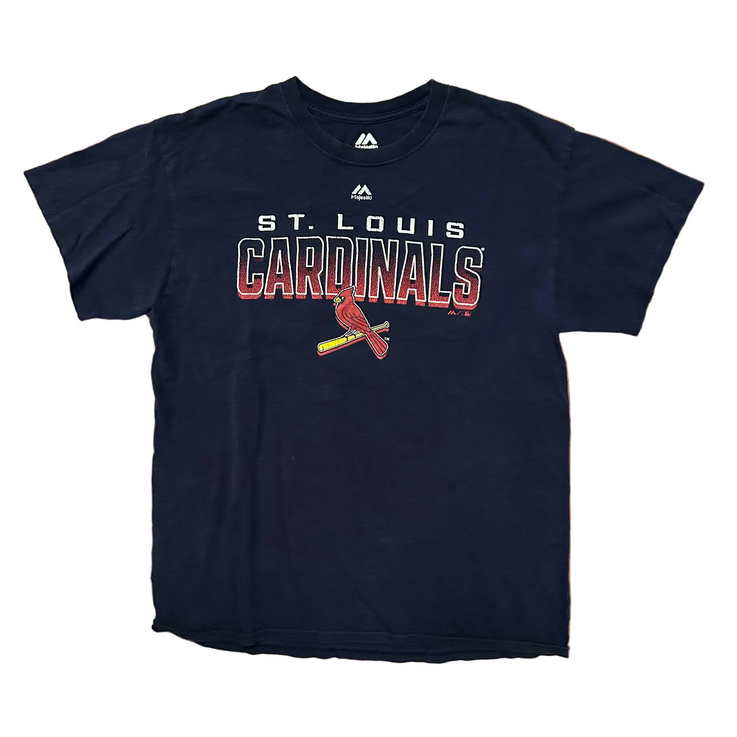 St Louis Cardinals Majestic Navy Blue MLB Baseball Tshirt - Medium - 20" x 28"