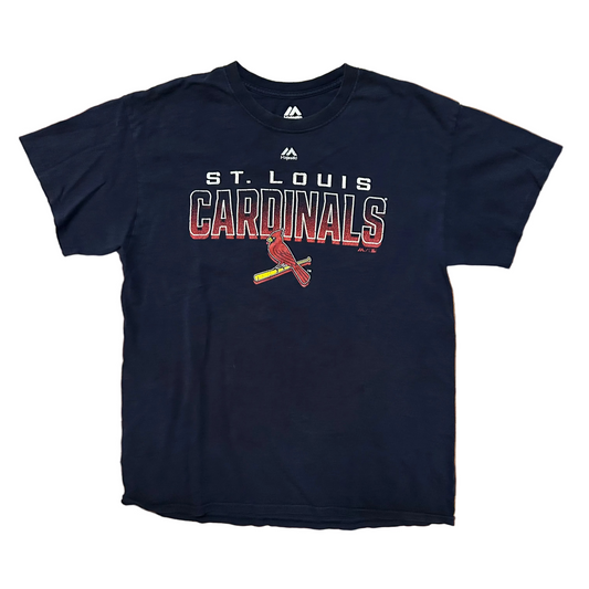 St Louis Cardinals Majestic Navy Blue MLB Baseball Tshirt - Medium - 20" x 28"