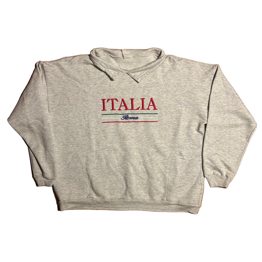 80/90’s Italia Rome Grey Collared Mock Neck Sweatshirt - XLarge - 24.5" x 24"