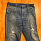80's Distressed Dark Wash Cotton Poly Denim Jeans - 37" x 29"