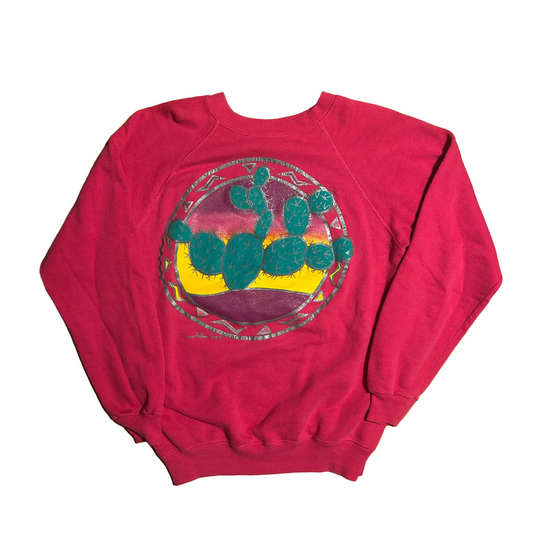 80/90’s Hanes Sunset Cactus Pink Crewneck Sweatshirt - Small - 19.5" x 24.5"