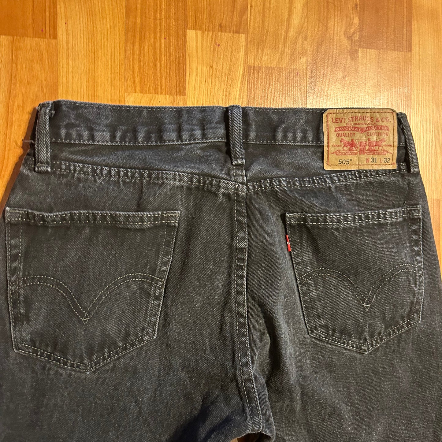 Levis 505 Straight Fit Black Washed Denim Jeans - 32" x 31"
