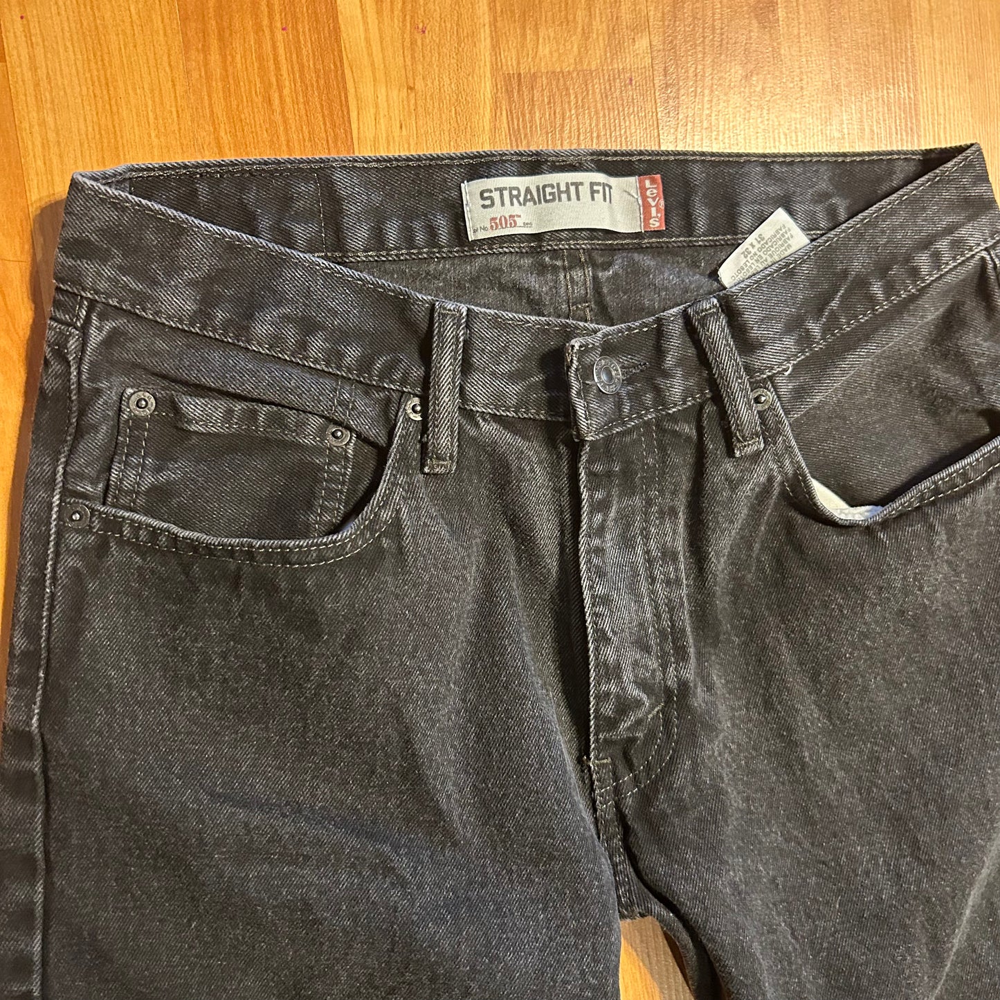 Levis 505 Straight Fit Black Washed Denim Jeans - 32" x 31"