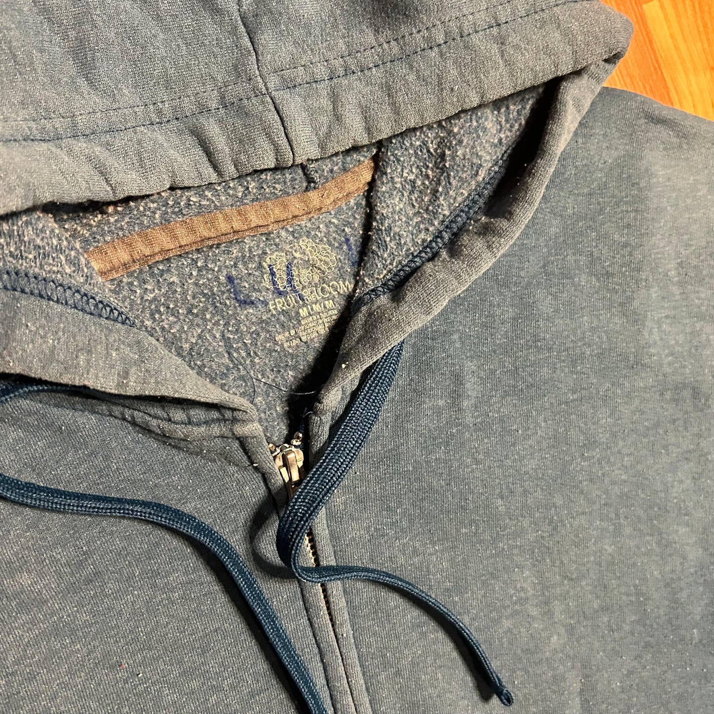 FOTL Blue Hoodie Faded Zip Up Sweatshirt - Medium - 20.5" x 26.5"