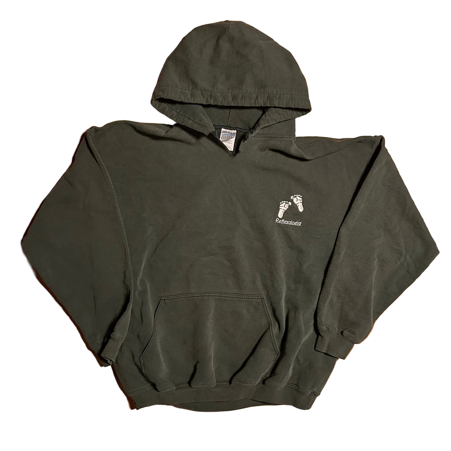 Gildan Ultra Cotton Green Reflexologist Feet Embroidered Hoodie Sweatshirt - XLarge - 25.5" x 27"