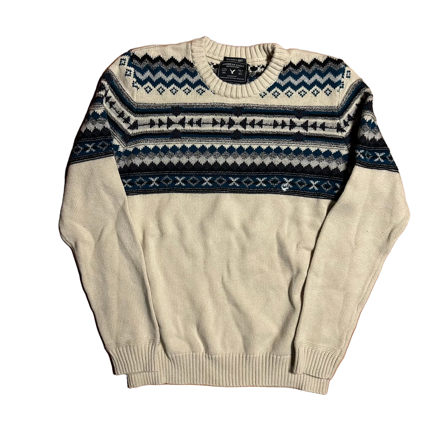 American Eagle Blue Cream Sweater - Medium - 20" x 26"