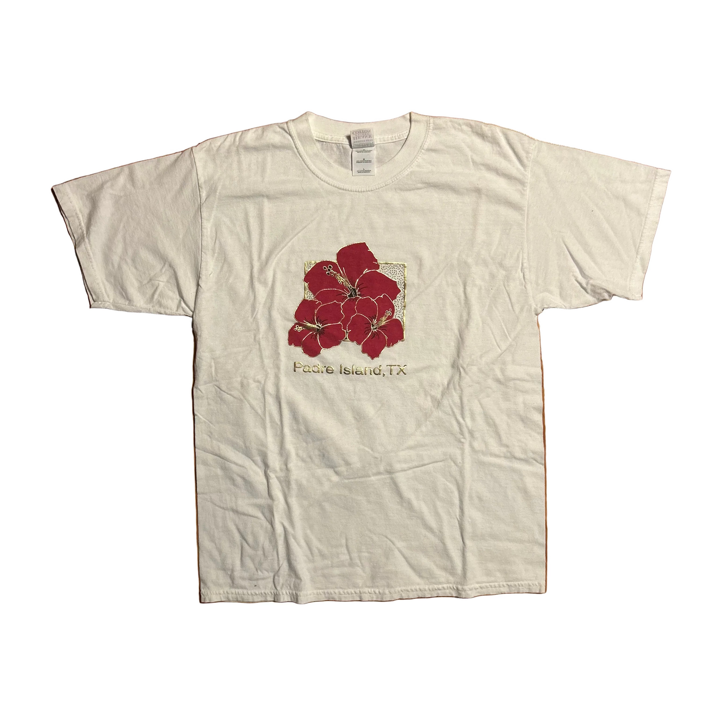 Gildan Ultra Cotton Padre Island Texas Flower White Tshirt - Medium - 21" x 28"