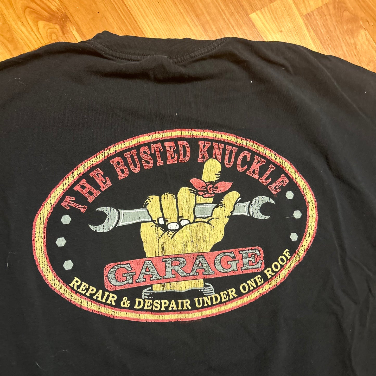 Busted Knuckle Garage Repair and Despair Black Tshirt - Large - 22.5" x 27"
