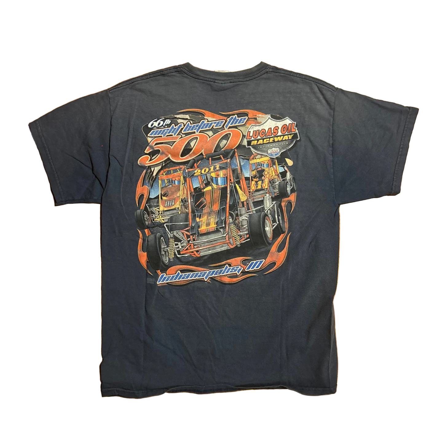 Gildan Lucas Oil Indy 500 Go Kart 2011 Navy Blue Faded Tshirt - Medium - 20.5" x 28"