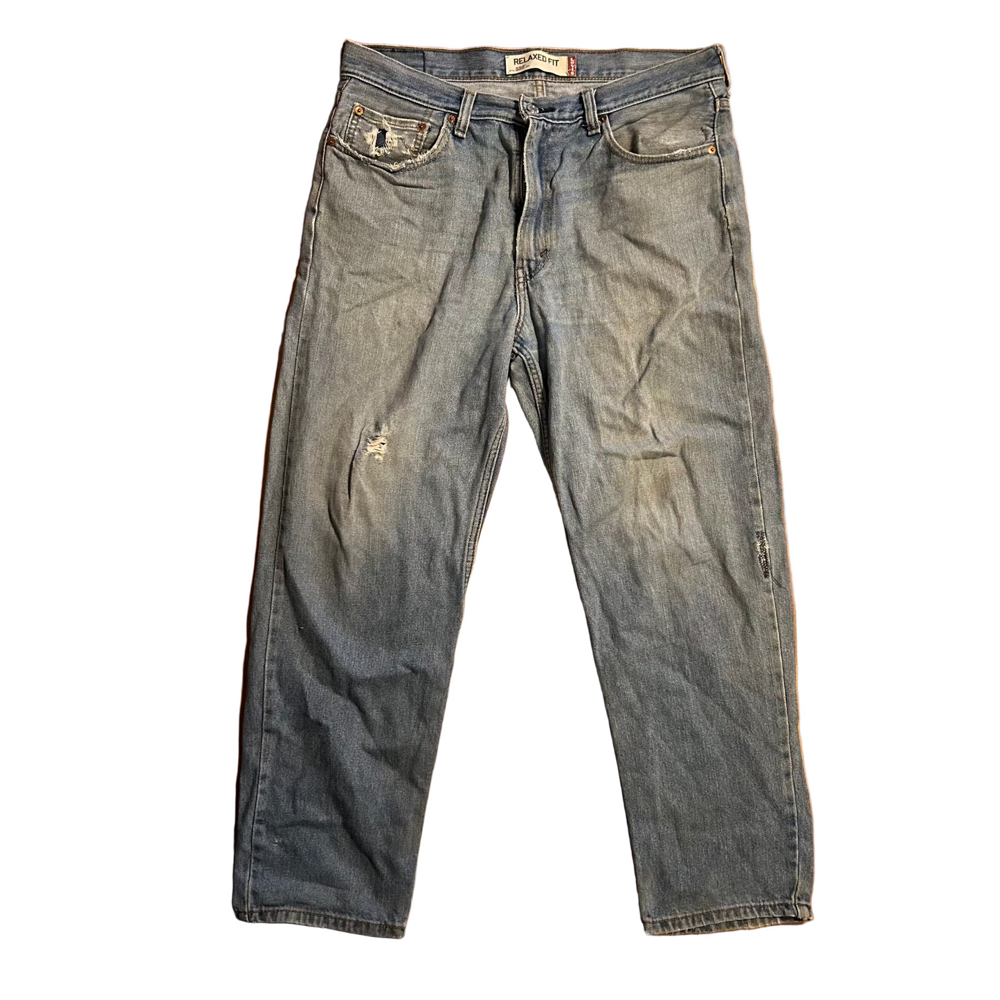 Levi's 550 Distressed Relaxed Fit Light Wash Denim Jeans - 36" x 30"