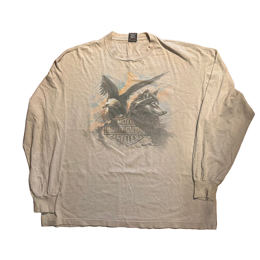 90's Harley Davidson Bumpus Memphis Tennessee Tan Longsleeve Shirt - XLarge - 27" x 30.5"