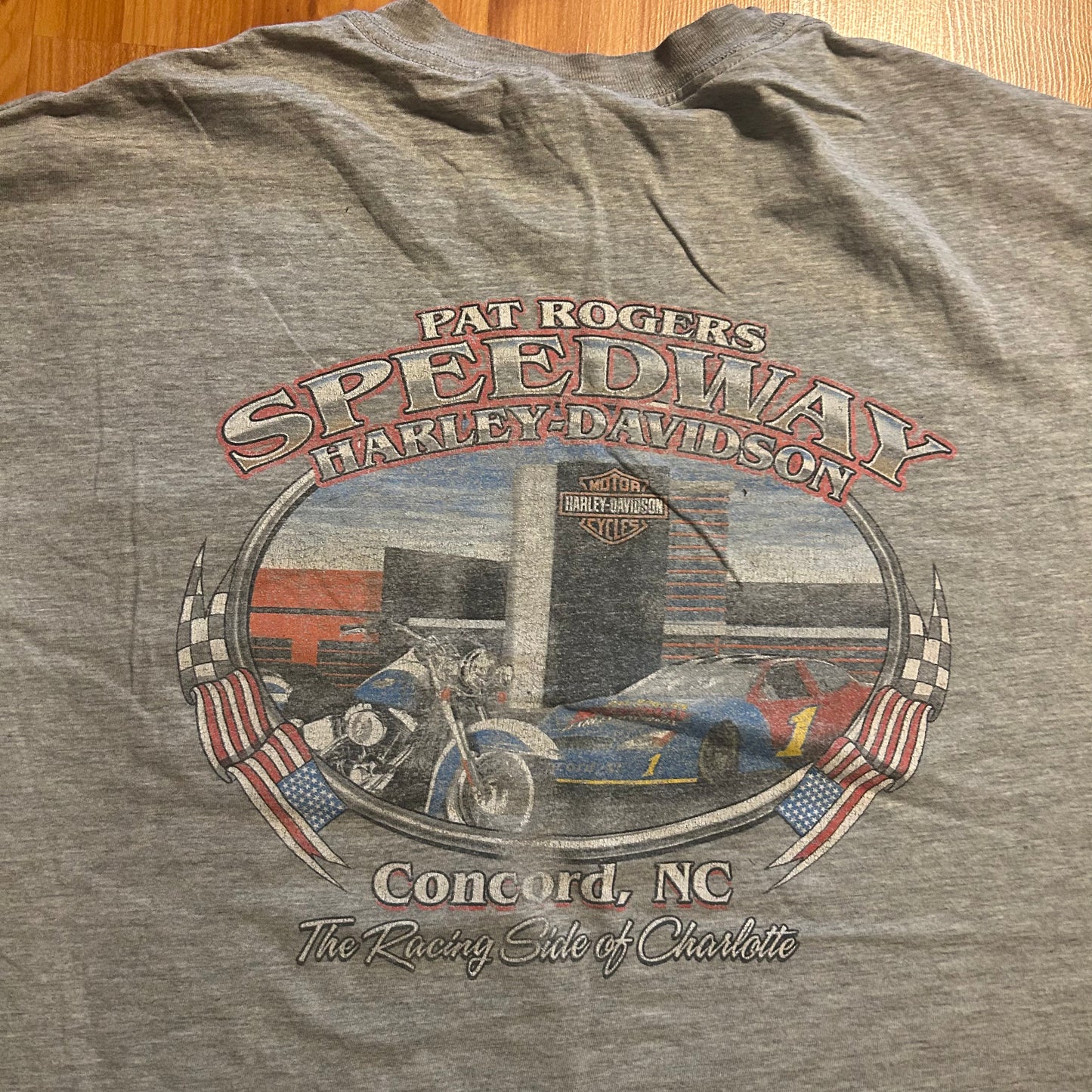 Harley Davidson Pat Rogers Speedway Concord North Carolina Grey Pocket Tshirt - XLarge - 24" x 29"