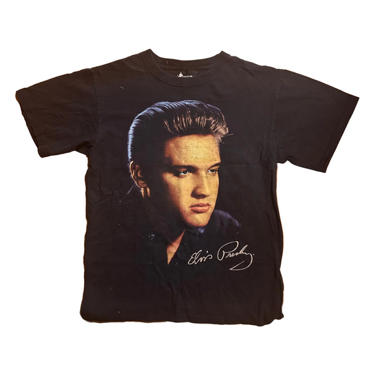Graceland Elvis Presley Portrait Black Tshirt - Small - 19" x 26.5"