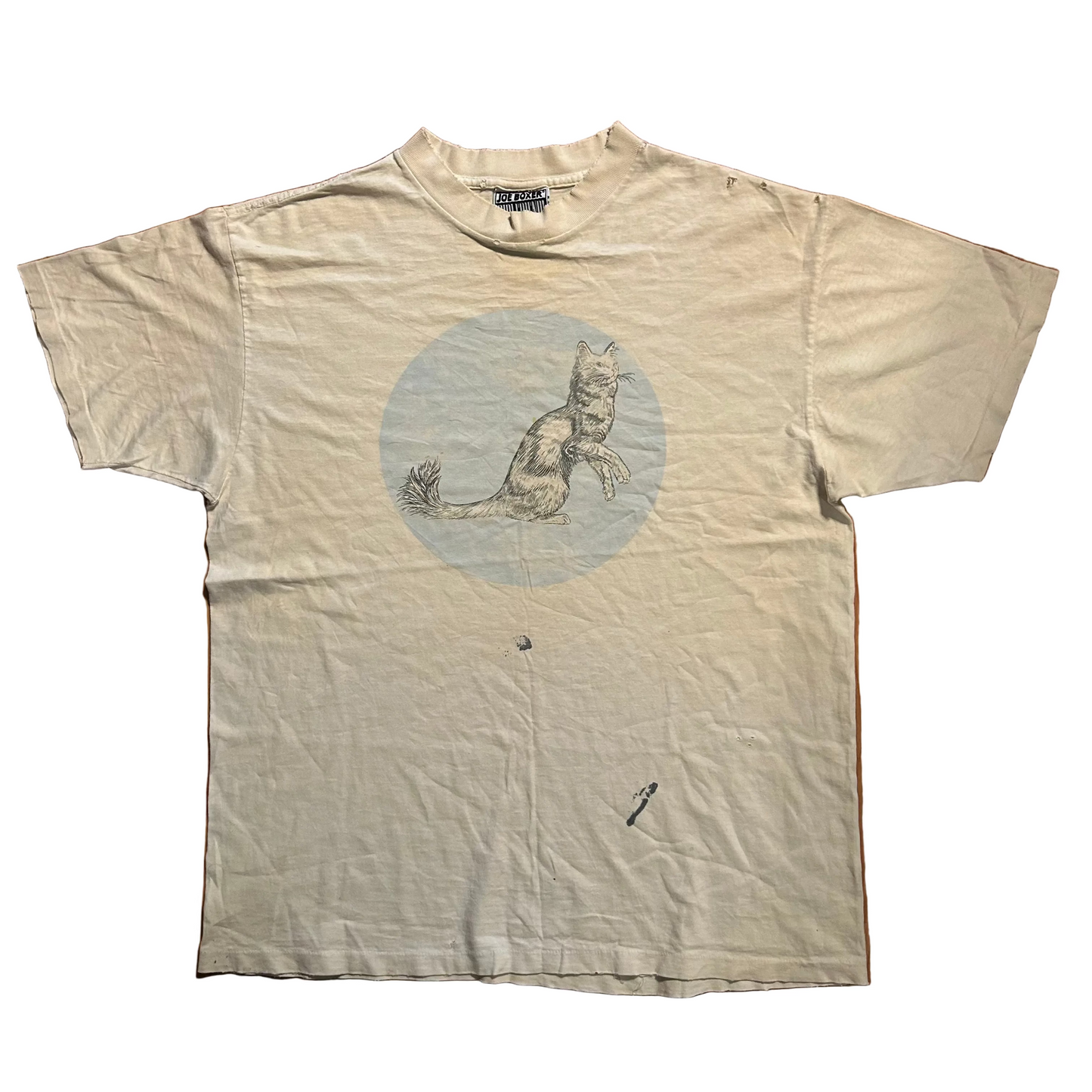 90’s Joe Boxer Girlfriend! Let’s Do Sleep Cat Portrait Distressed White Tshirt - Large - 22.5" x 28.5"