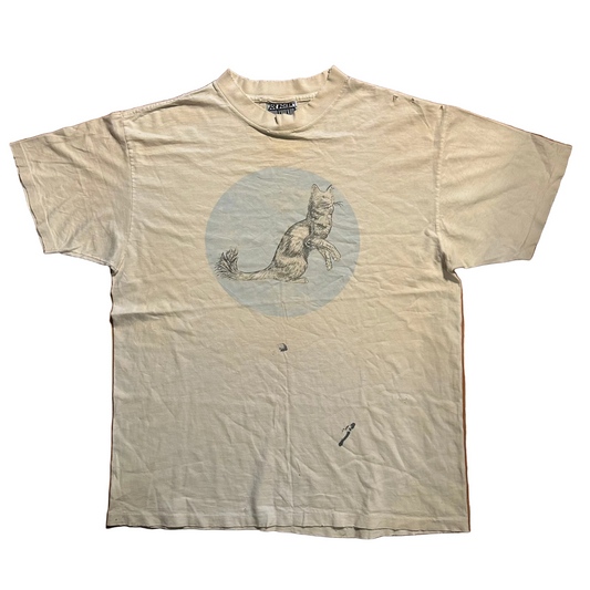 90’s Joe Boxer Girlfriend! Let’s Do Sleep Cat Portrait Distressed White Tshirt - Large - 22.5" x 28.5"