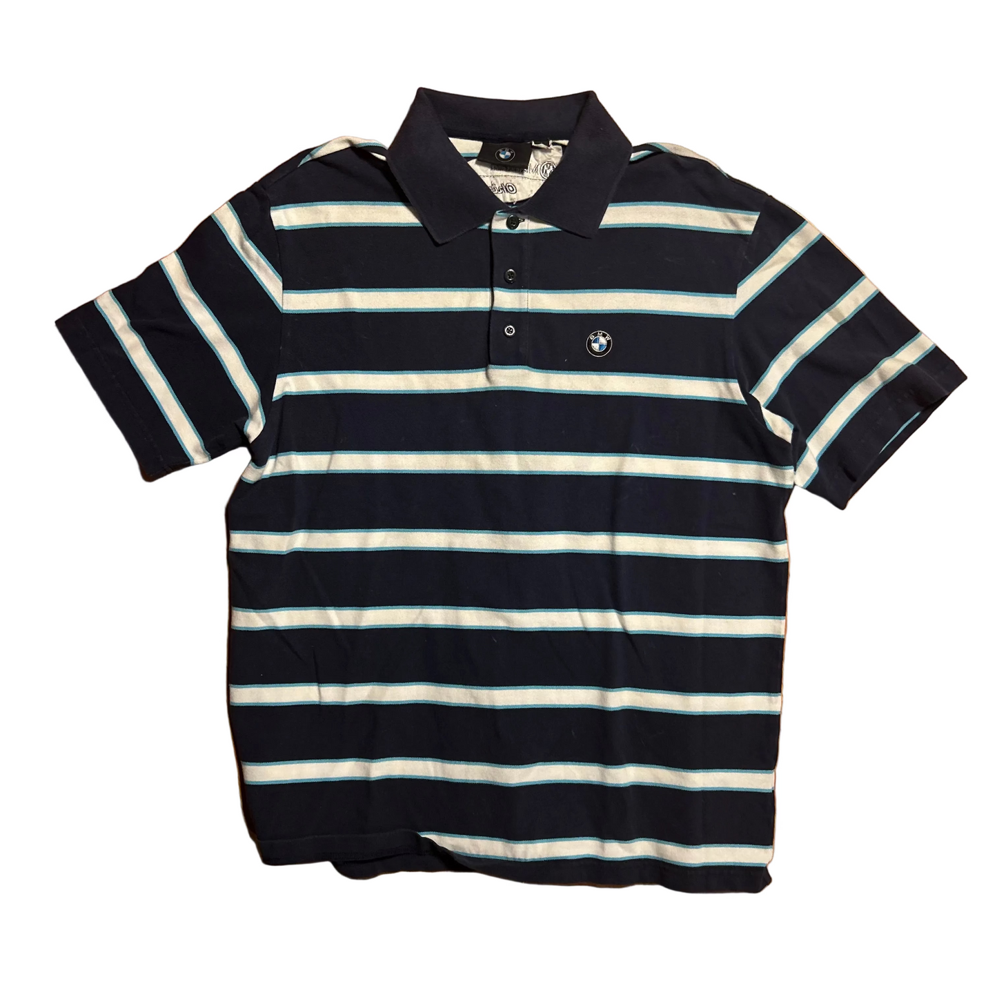 BMW Button Up Polo Navy Blue Shirt - Large - 22.5" x 28"