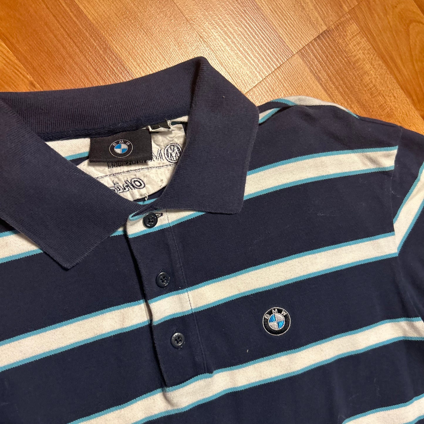BMW Button Up Polo Navy Blue Shirt - Large - 22.5" x 28"