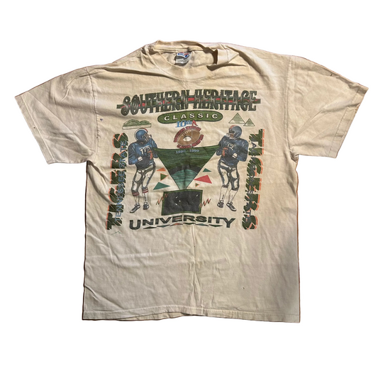 90’s Hanes Beefy The Black Collegiate Super Bowl White Football University Tshirt - Medium - 21.5" x 27.5"