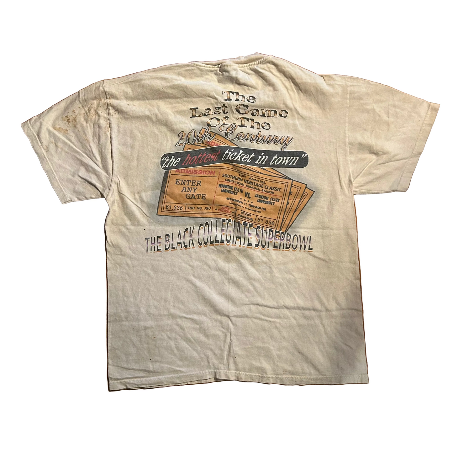 90’s Hanes Beefy The Black Collegiate Super Bowl White Football University Tshirt - Medium - 21.5" x 27.5"