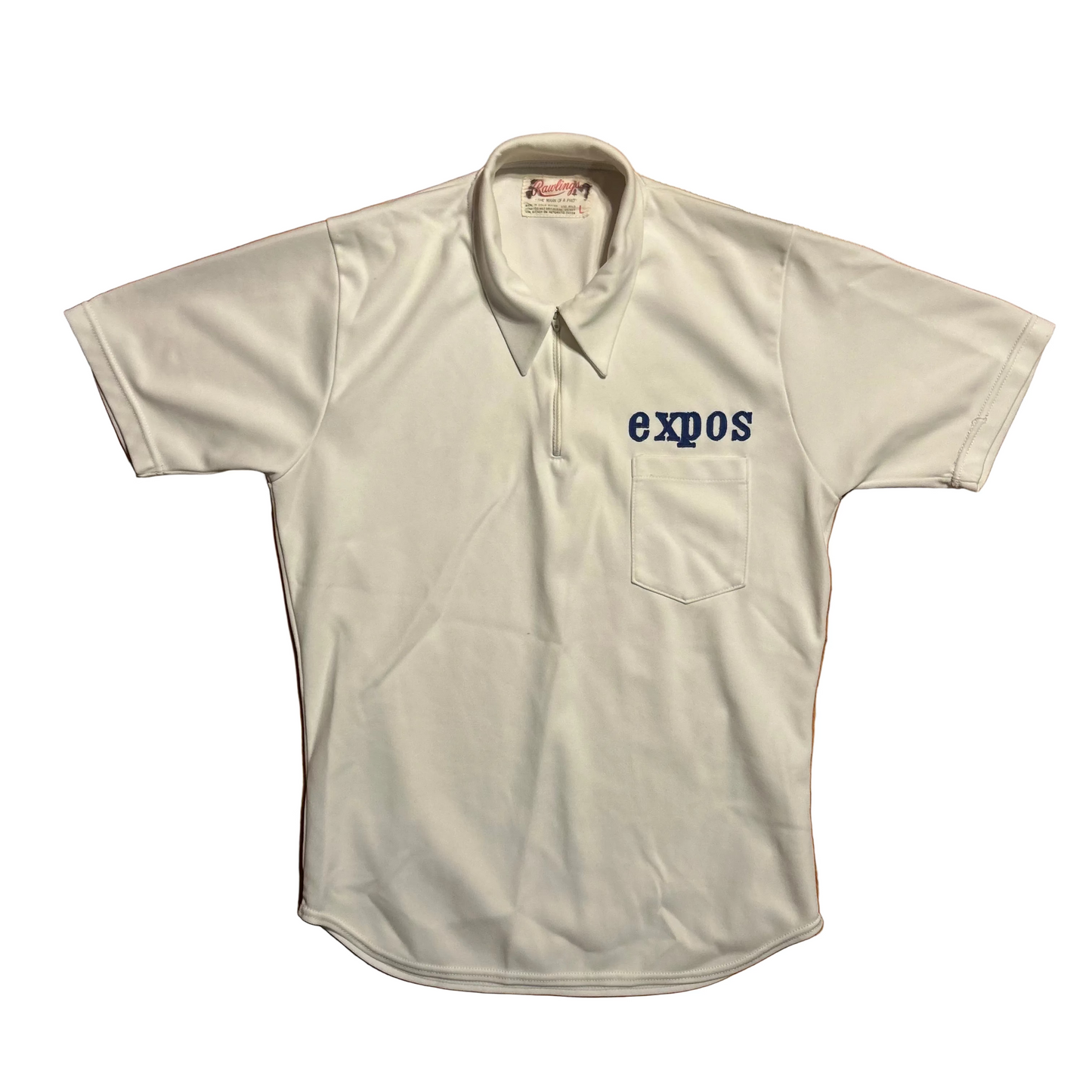 70’s Rawlings Montreal Expos MLB Baseball Quarter Zip Dagger Collar Shirt - Medium - 21" x 29.5"