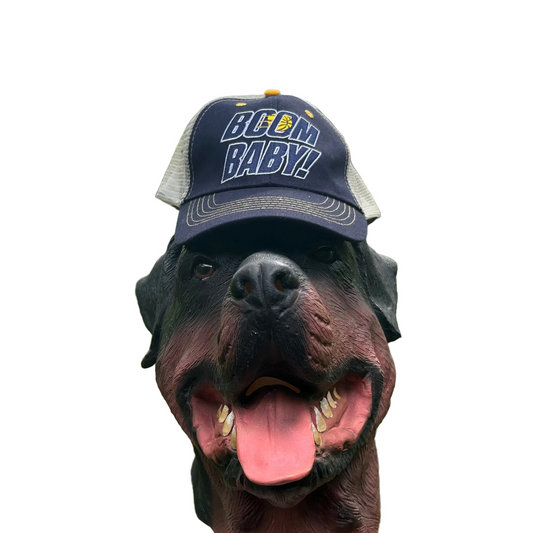 Boom Baby Pacers NBA Basketball Lucas Oil Navy Blue Tan Trucker Hat