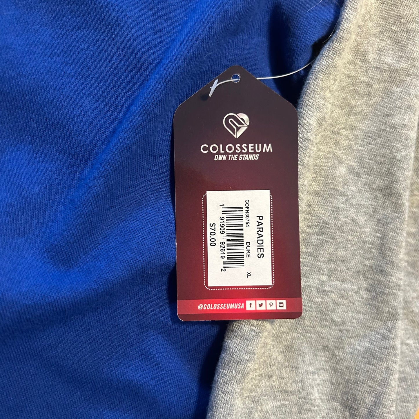 NWT Brand New DS Duke University Blue Devils Sweatshirt - XLarge - 24" x 26.5"