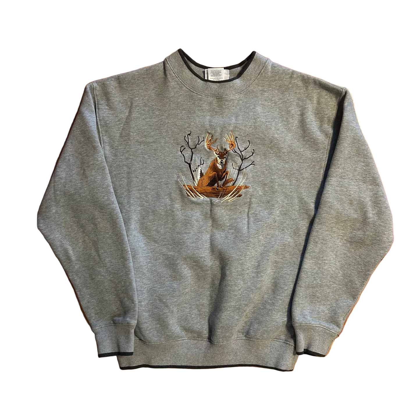 Deer Buck Grey Embroidered Crewneck Sweatshirt - Medium - 20" x 24"