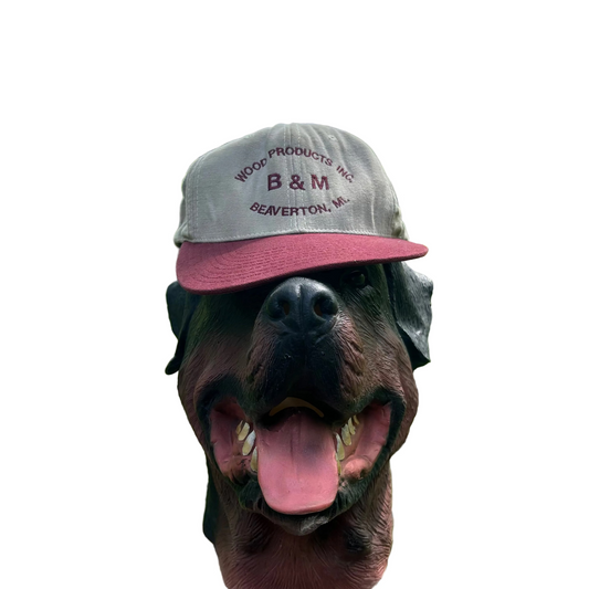 90's B&M Wood Products Beaverton Michigan Two Color Tan Red Maroon Hat