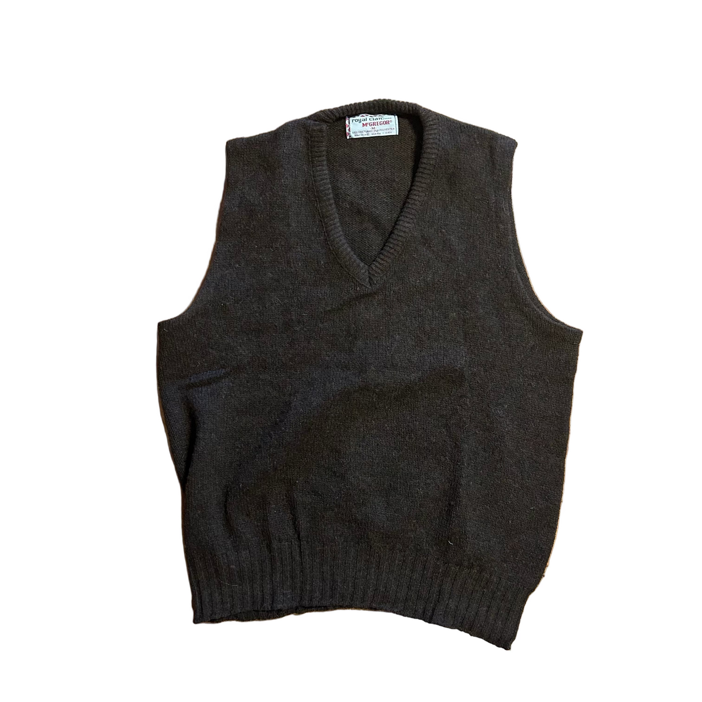 70's McGregor Shetland Wool Brown V Neck Sweater Vest - Medium - 20" x 23"