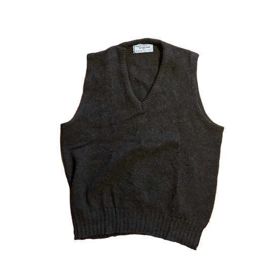 70's McGregor Shetland Wool Brown V Neck Sweater Vest - Medium - 20" x 23"