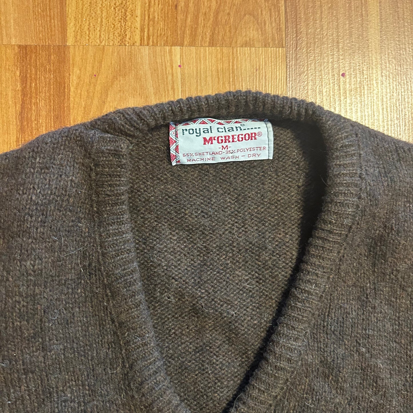 70's McGregor Shetland Wool Brown V Neck Sweater Vest - Medium - 20" x 23"