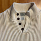 90's LL Bean Ribbed Cream Quarter Button Up Cotton Sweater - Large - 22" x 24"
